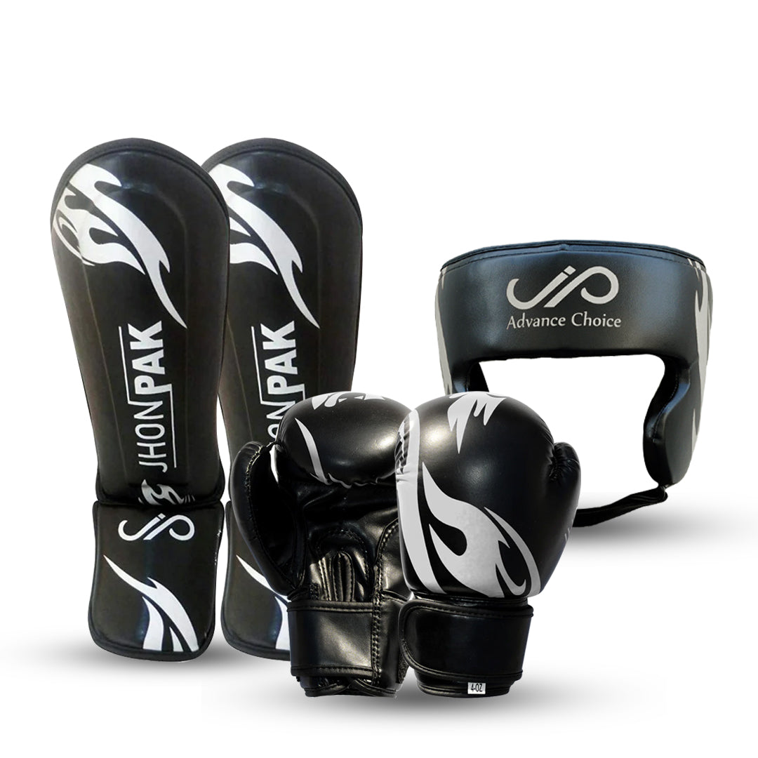 JP 3PCS MMA Kids Head Guard, Shin & Bag Gloves