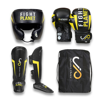 Fight Planet 3PCS MMA Adult Head Guard, Shin & Bag Gloves