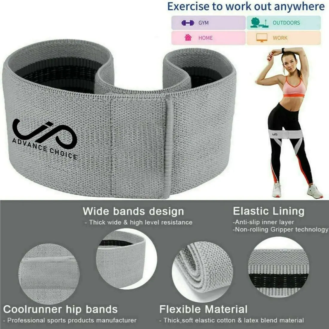 JP Grey Hip Circle Exercise Band 6" (Single Piece) JP Sports