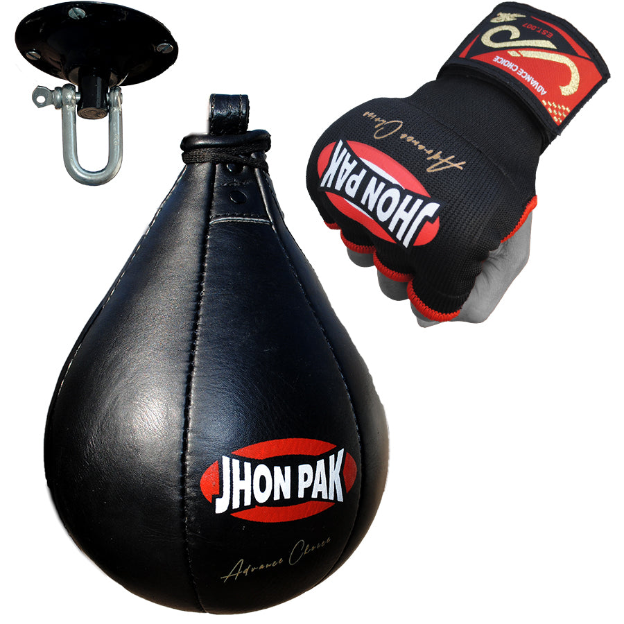 JP Genuine Leather Speed Bag Set Boxing Ball with Swivel & Gel Gloves
