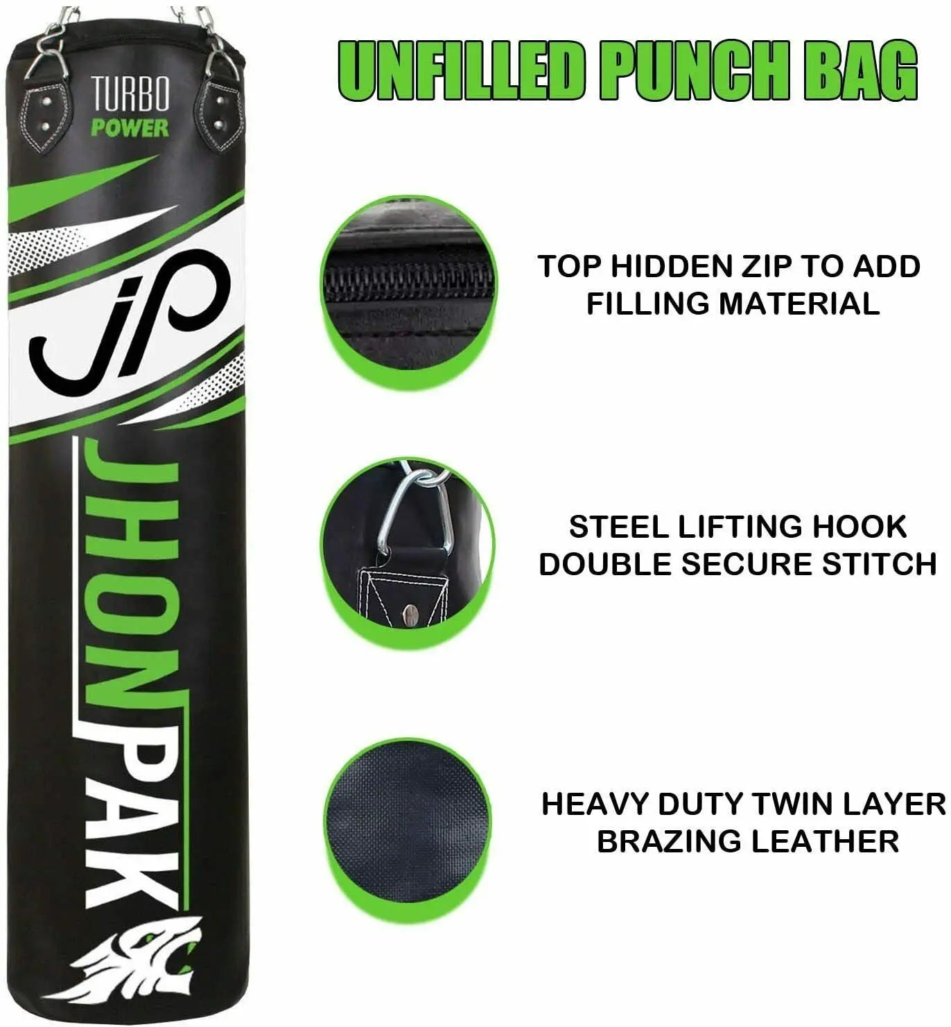 JP Heavy Punching Bag Unfilled Boxing Set JP Sports