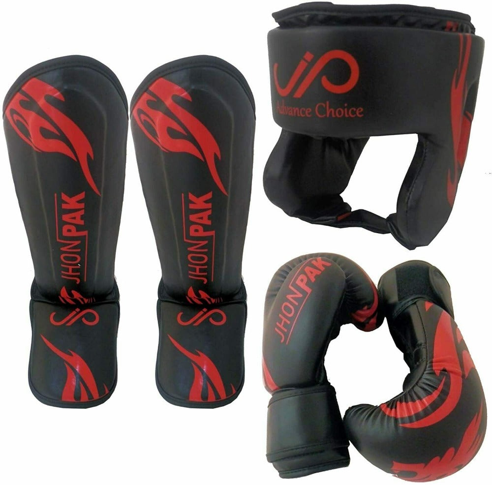 JP 3PCS MMA Kids Head Guard, Shin & Bag Gloves