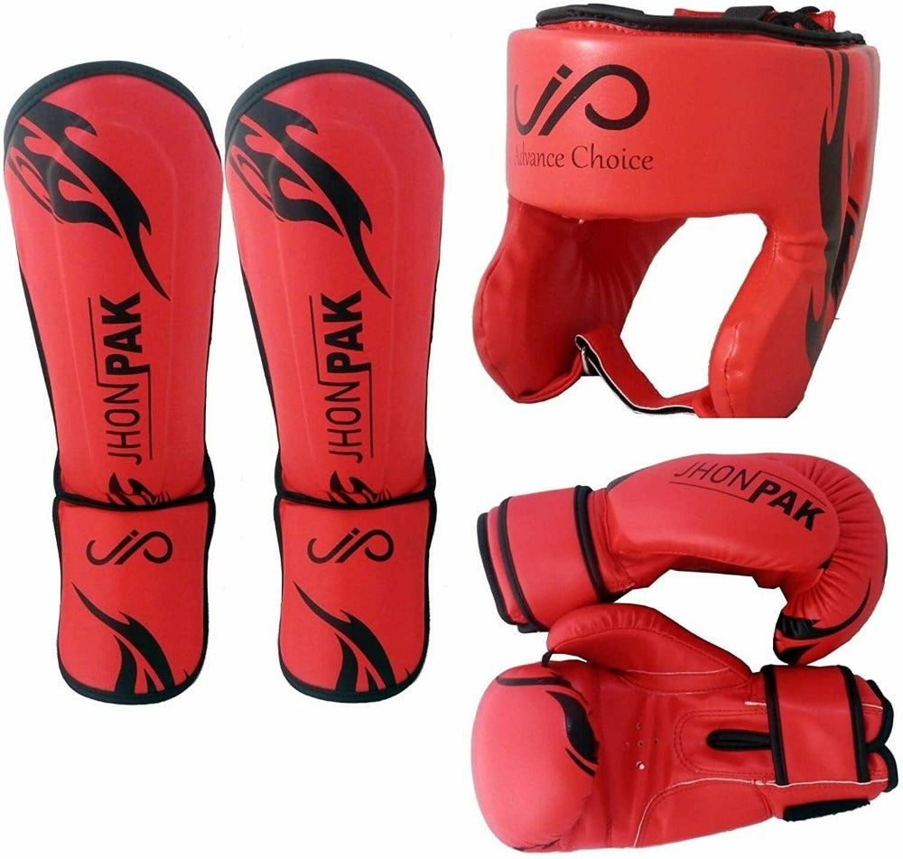 JP 3PCS MMA Kids Head Guard, Shin & Bag Gloves