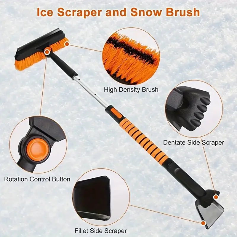 42'' Ice Scraper and Extendable Snow Brush Emergency Snow Shovel Snow Broom with Foam Grip 180° Pivoting Brush Head Snow Scraper for Vehicle