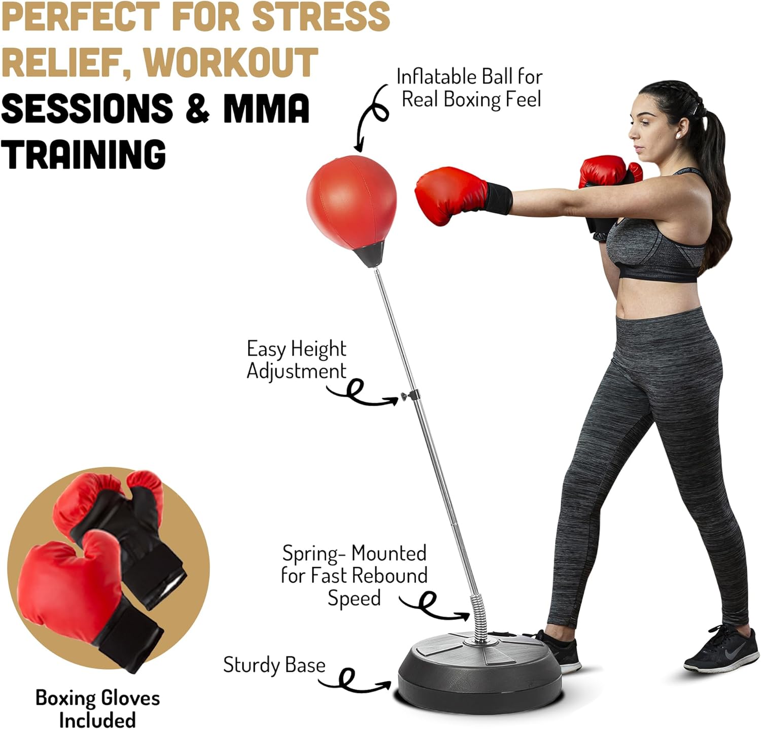 JP Boxing Ball Set with Punching Bag, Kids adults Set with Gloves and Pump