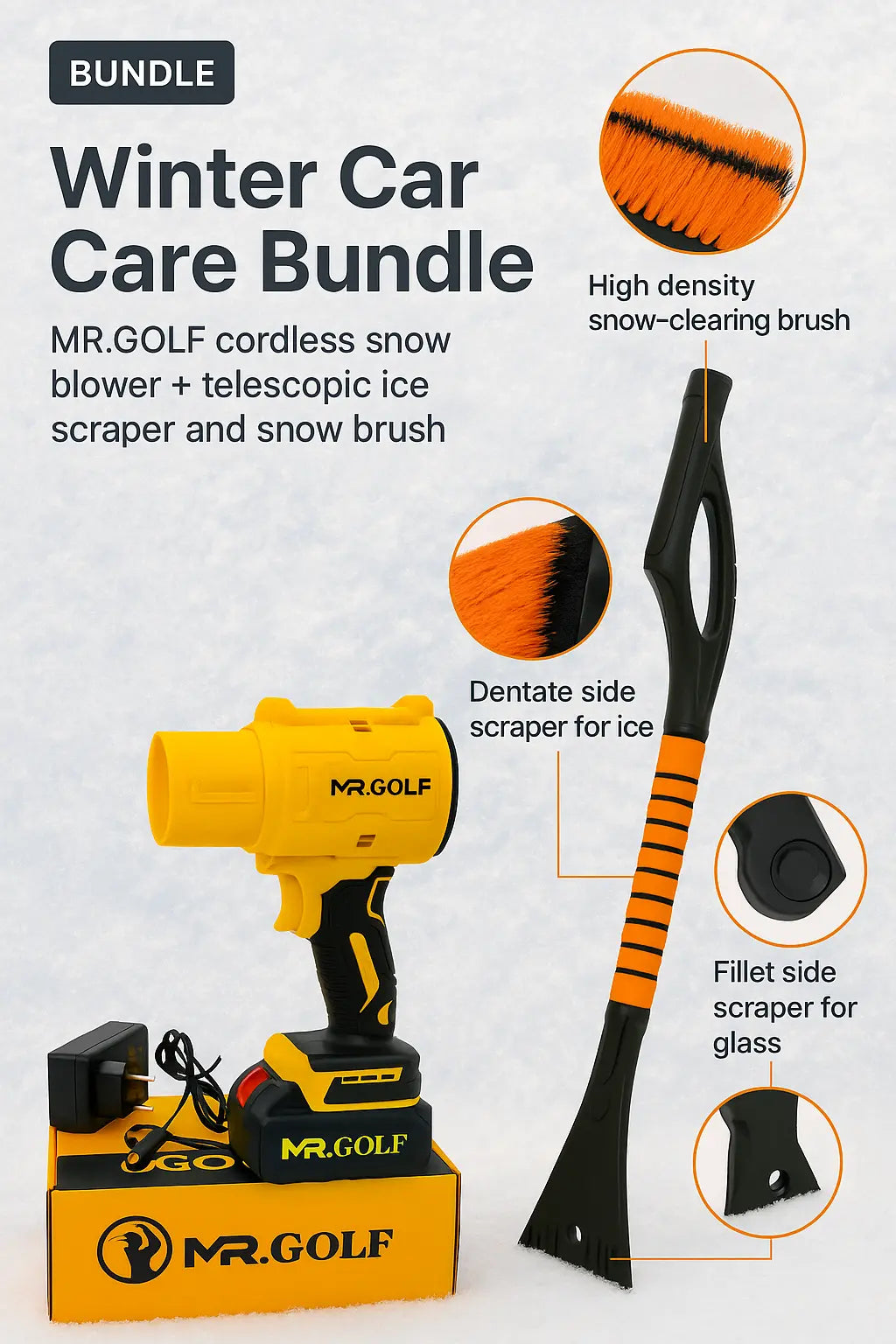 Cordless Snow Blower Kit with 42" Ice Scraper and Snow Brush JP Sports