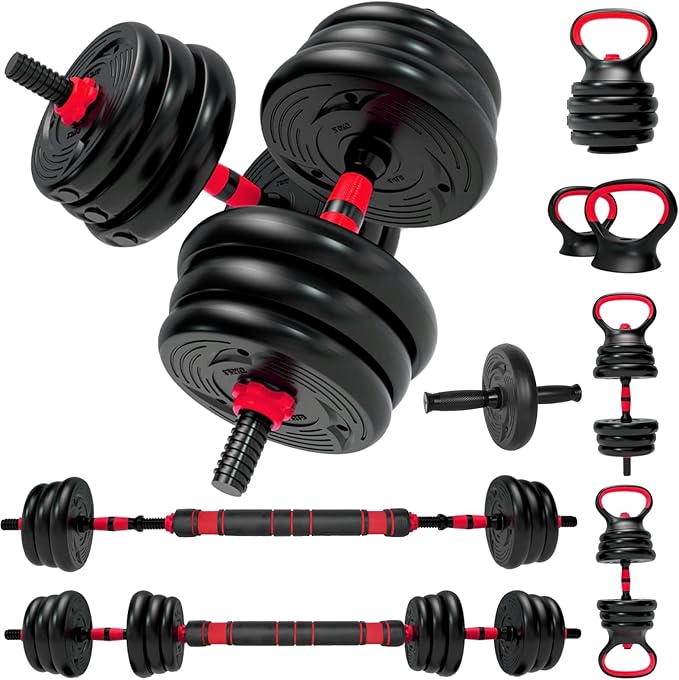 4 in 1 Weight Set Used as Kettlebells, Barbell, Push up Stand Adjustable Dumbbell Set