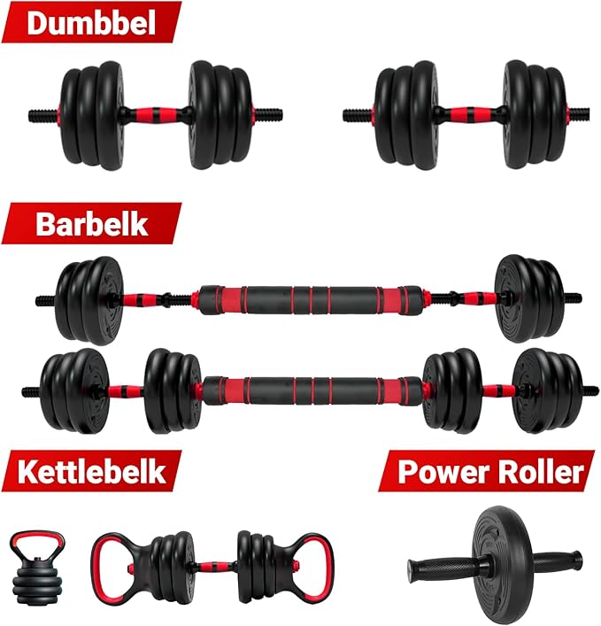 4 in 1 Weight Set Used as Kettlebells, Barbell, Push up Stand Adjustable Dumbbell Set