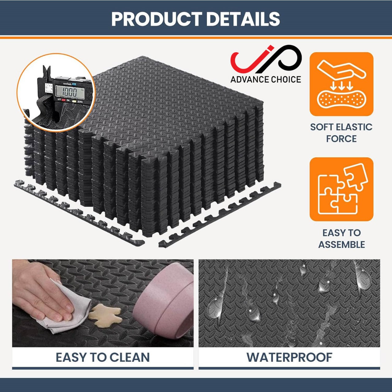 Eva Foam Interlocking Puzzle Exercise Floor Mat - 2 x 2 Feet, 1/2 inch thickness, Pack of 24 Tiles, 96 Sq Ft Cover Area