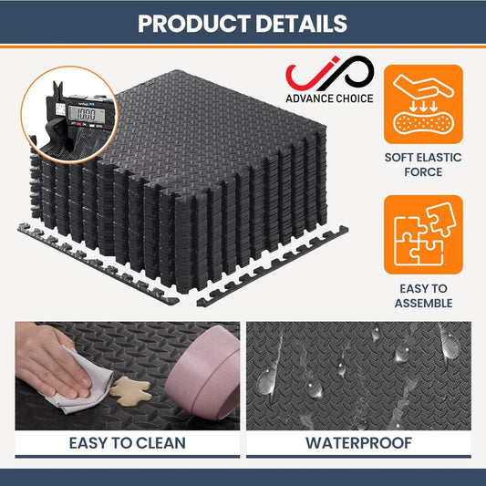 Eva Foam Interlocking Puzzle Exercise Floor Mat - 2 x 2 Feet, 1/2 inch thickness, Pack of 24 Tiles, 96 Sq Ft Cover Area