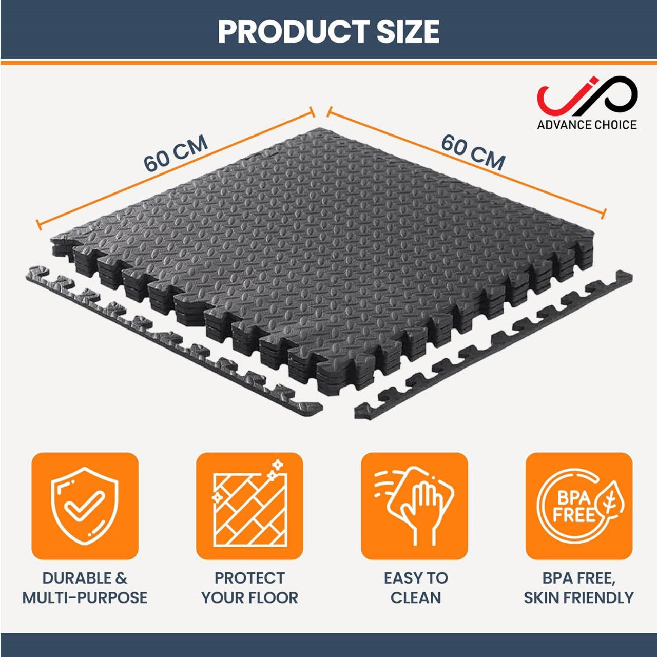 Eva Foam Interlocking Puzzle Exercise Floor Mat - 2 x 2 Feet, 1/2 inch thickness, Pack of 24 Tiles, 96 Sq Ft Cover Area