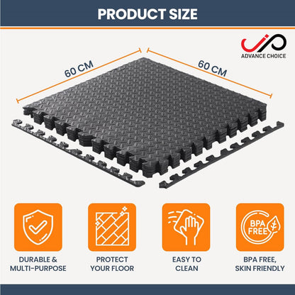 Eva Foam Interlocking Puzzle Exercise Floor Mat - 2 x 2 Feet, 1/2 inch thickness, Pack of 24 Tiles, 96 Sq Ft Cover Area