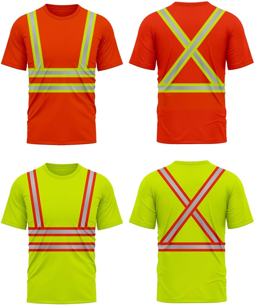JP ADVANCE CHOICE Pack of 2 High Visibility Dri Fit Short Sleeves T Shirts Safety Breathable Workwear