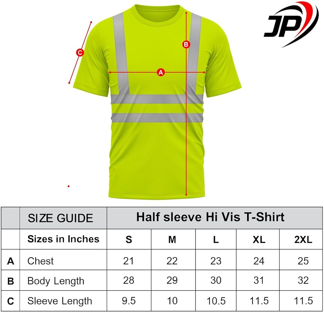 JP ADVANCE CHOICE Pack of 2 High Visibility Dri Fit Short Sleeves T Shirts Safety Breathable Workwear