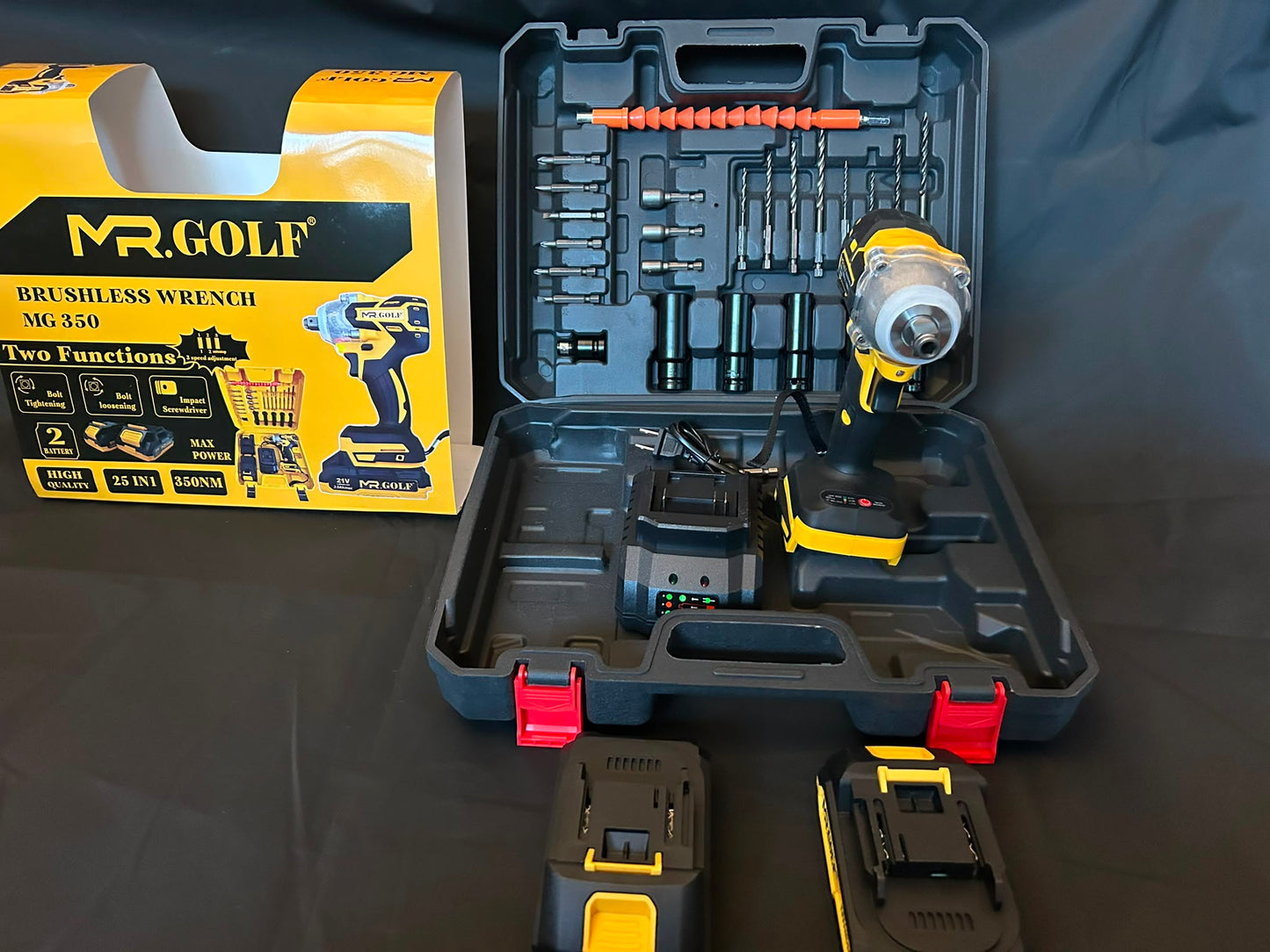 MR.GOLF MG350 Brushless Impact Wrench Kit 25-in-1 Cordless Power Tool with 2 Batteries Mr Golf