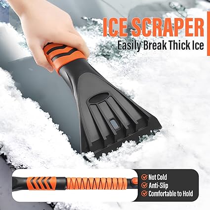 42'' Ice Scraper and Extendable Snow Brush Emergency Snow Shovel Snow Broom with Foam Grip 180° Pivoting Brush Head Snow Scraper for Vehicle