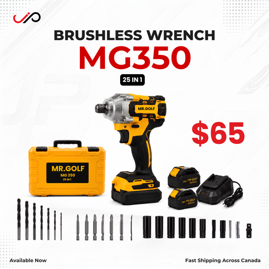 MR.GOLF MG350 Brushless Impact Wrench Kit 25-in-1 Cordless Power Tool with 2 Batteries Mr Golf