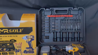 MR.GOLF MG350 Brushless Impact Wrench Kit 25-in-1 Cordless Power Tool with 2 Batteries