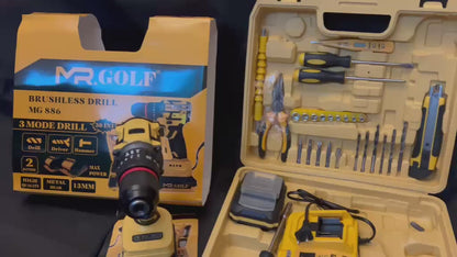 MR.GOLF Brushless Drill MG886 – 30-in-1 Cordless Drill Kit with 2 Batteries & Smart Charger