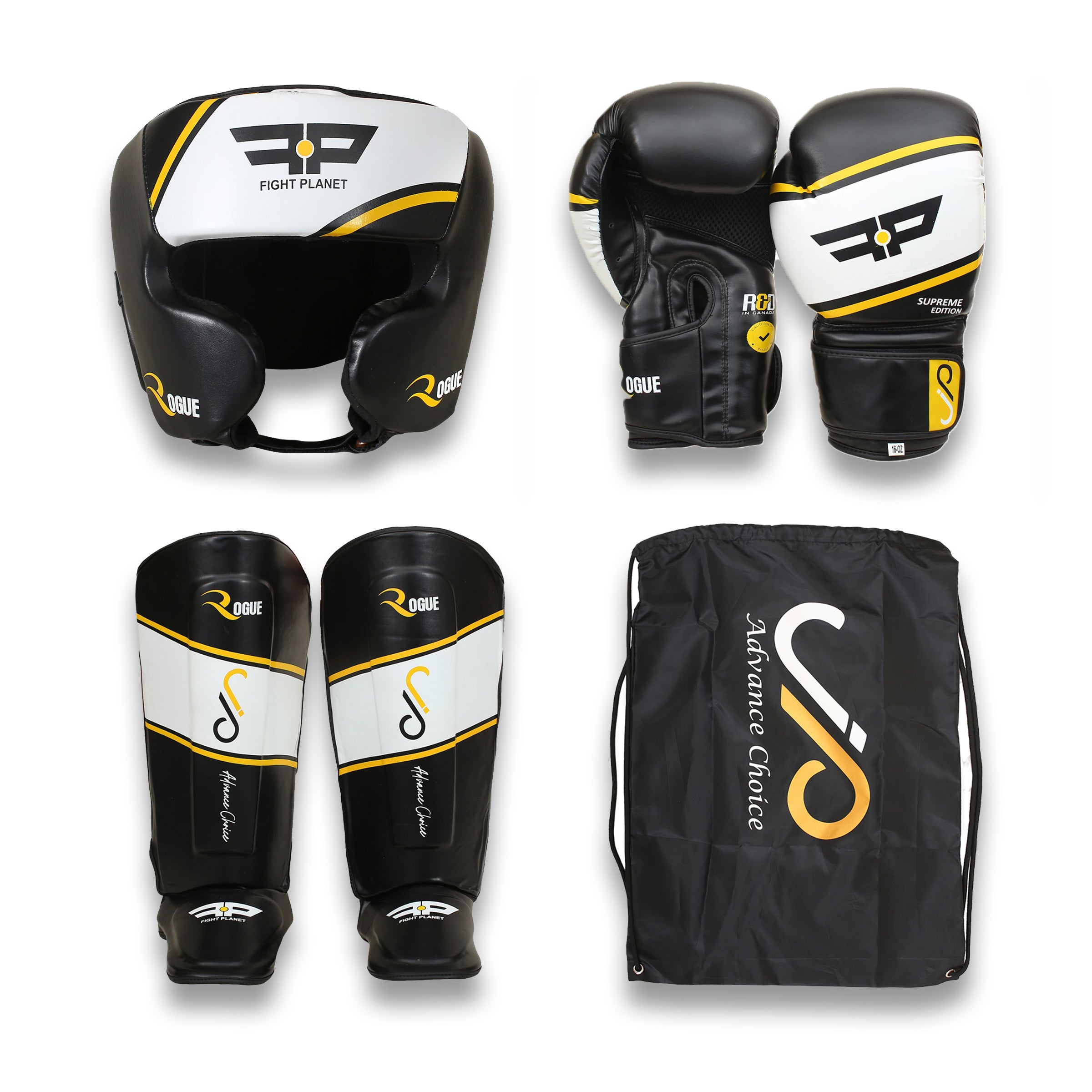 Fight Planet 3PCS MMA Adult Head Guard, Shin & Bag Gloves