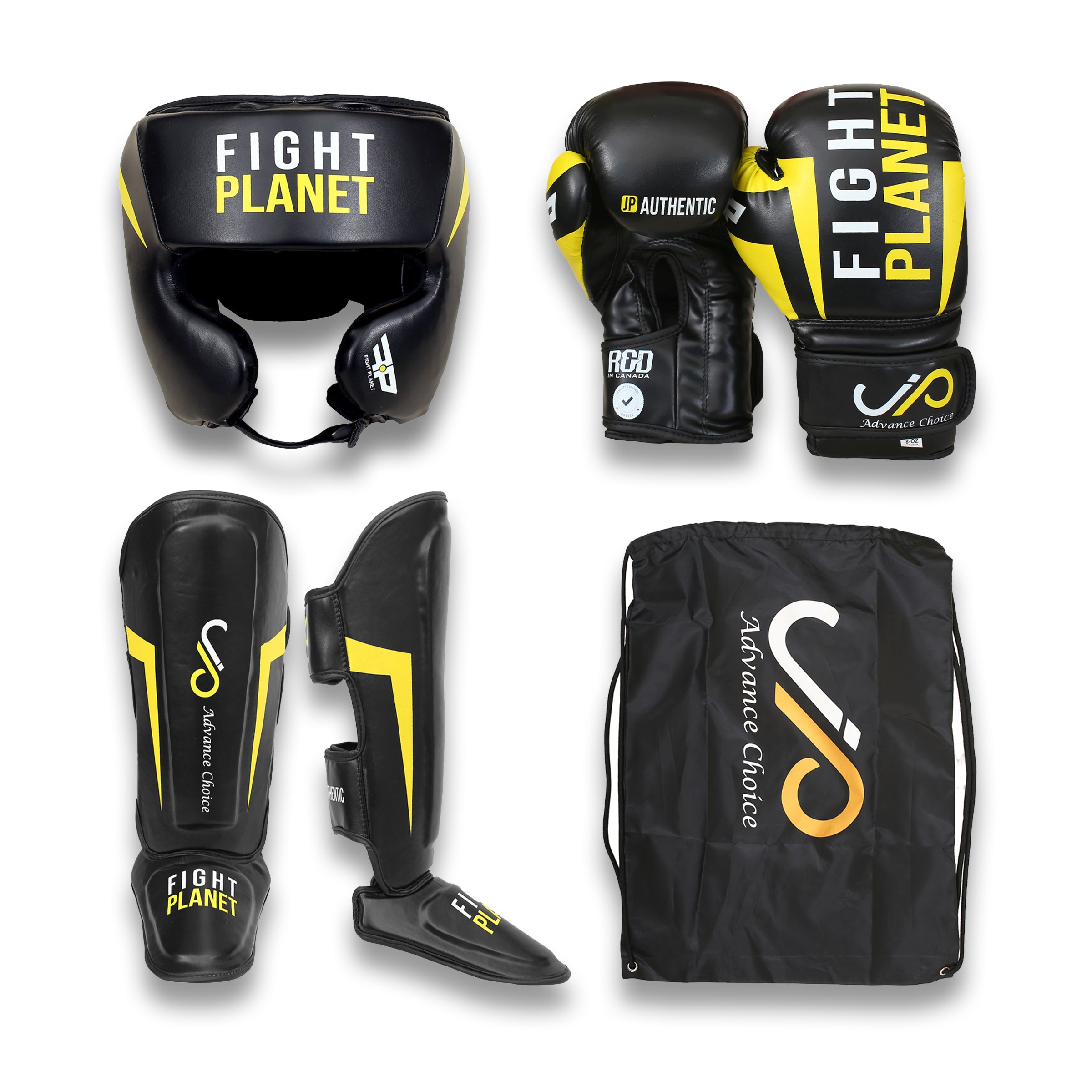 Fight Planet 3PCS MMA Head Guard Shin Bag Gloves