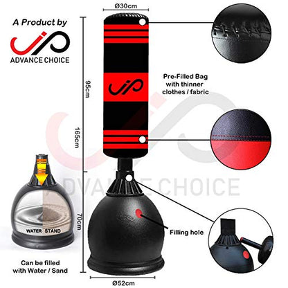 FreeStanding Red Black Punching Bag with Boxing Gloves, Adult Youth