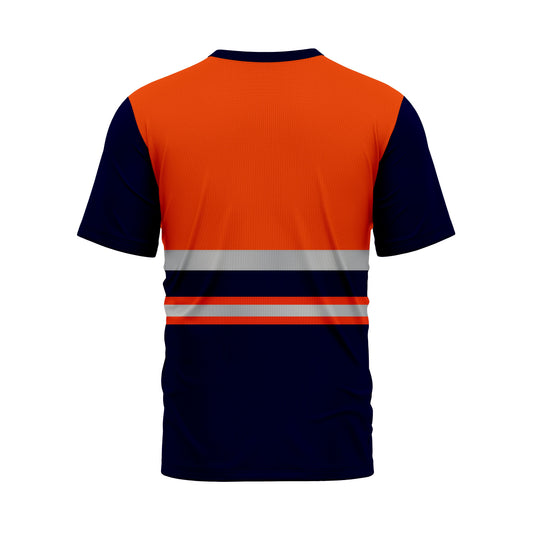 Hi Vis Shirt for Men Short Sleeve Orange Navy Construction Work Shirts Reflective Safety Shirt